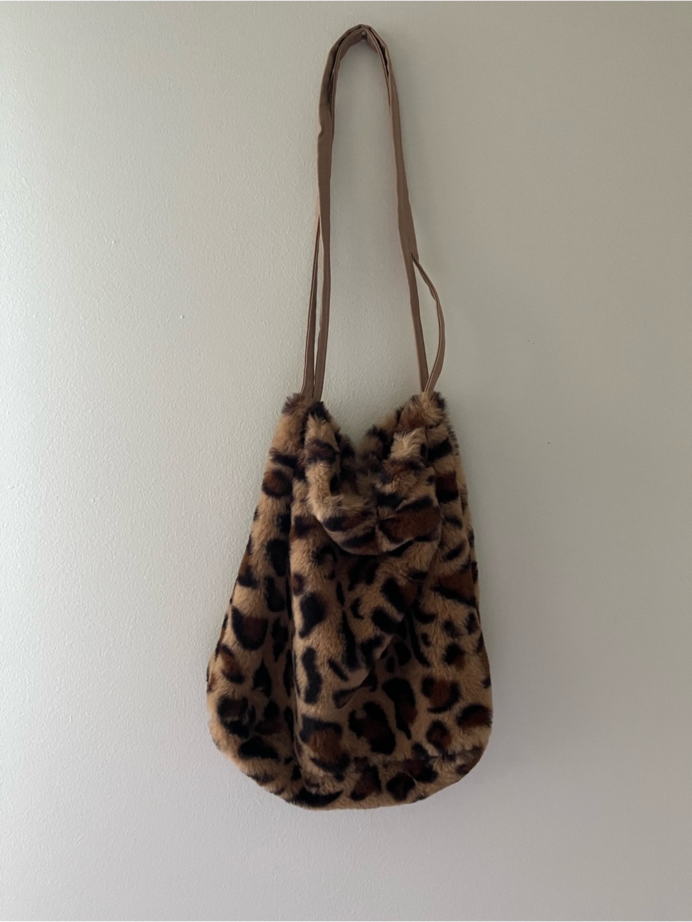 Faux Fur Leopard-Print Shoulder Bag - Brown